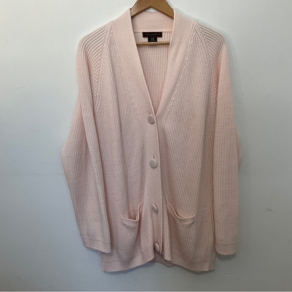 Vintage Pastel Pink Chunky Ribbed Oversized Slouchy Cardigan Sweater Long - Picture 2 of 6